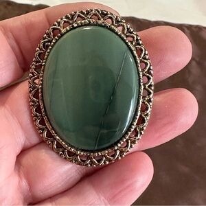Vintage Moss Agate Silver Tone Brooch Pin